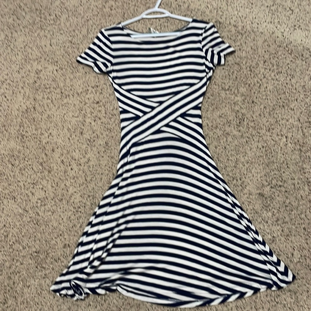 Navy blue and white striped dress
